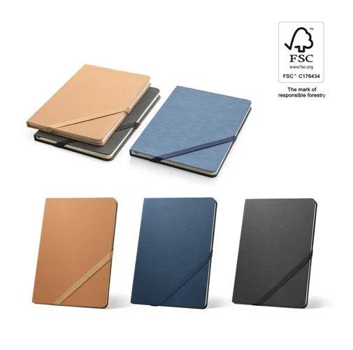 HUXLEY. LIBRETA A5, FABRICADO CON PAPEL RESISTENTE AL AGUA, CON PÁGINAS A RAYAS FABRICADAS CON UN MATERIAL CERTIFICADO FSC™ Y OTROS MATERIALES CONTROLADOS