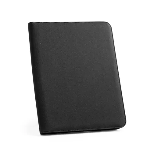 black EMERGE FOLDER. Carpeta tamaño A4 hecha en poliéster reciclado (100% rPET) 300D con cremallera