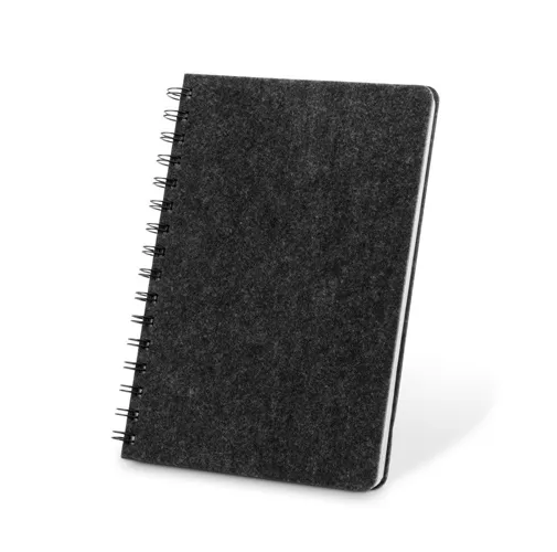 gris oscuro MISHIMA. Cuaderno A5 con tapa semidura de fieltro reciclado (100% rPET) con anillas y páginas rayadas