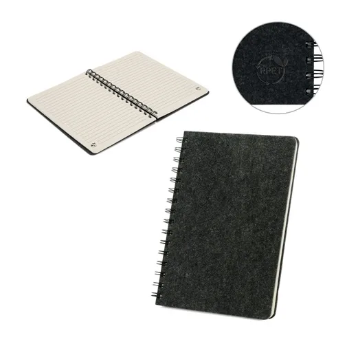 MISHIMA. CUADERNO A5 CON TAPA SEMIDURA DE FIELTRO RECICLADO (100% RPET) CON ANILLAS Y PÁGINAS RAYADAS