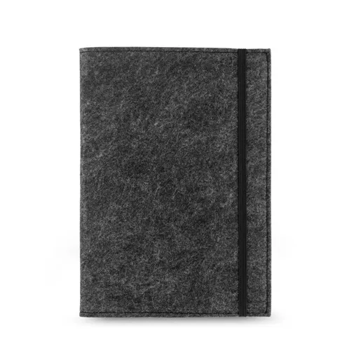 gris oscuro BALDWIN. Bloc de notas A5 con cubierta de fieltro reciclado (100% rPET) y páginas rayadas en papel 100% reciclado