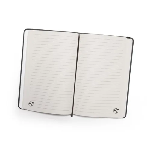 black CAMPUS. Cuaderno A5 de tapa dura en PU (35% reciclado) con páginas rayadas 100% reciclado