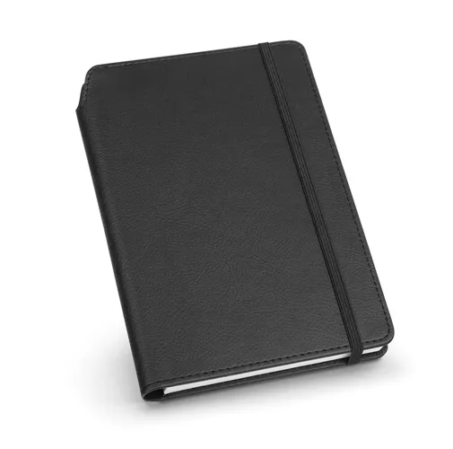 black MORIAH. Bloc de notas A5 en PU con hojas rayadas, fabricado con material certificado FSC™ y otros materiales controlados