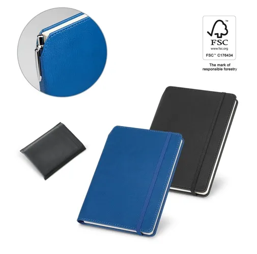 MORIAH. BLOC DE NOTAS A5 EN PU CON HOJAS RAYADAS, FABRICADO CON MATERIAL CERTIFICADO FSC™ Y OTROS MATERIALES CONTROLADOS