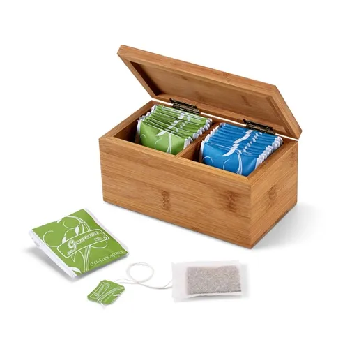 natural BURDOCK. Caja de té de bambú, con 2 compartimentos y cierre magnético