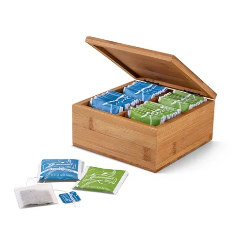natural ARNICA. Caja de té de bambú con 4 compartimentos y cierre magnético