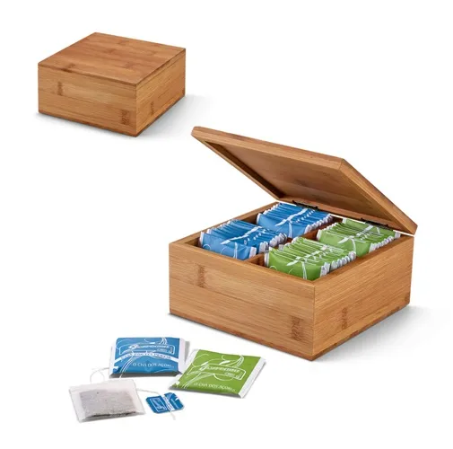 ARNICA. Caja de té de bambú con 4 compartimentos y cierre magnético