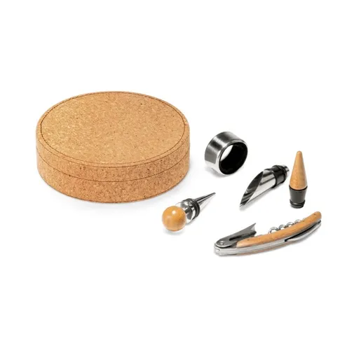 natural MORETO. Set de vino formado por 4 piezas, fabricadas en madera y metal