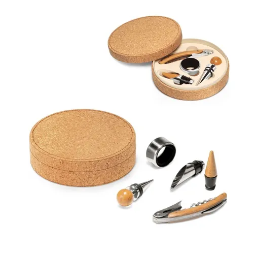 MORETO. SET DE VINO FORMADO POR 4 PIEZAS, FABRICADAS EN MADERA Y METAL