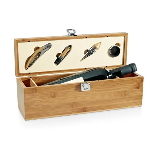 natural SYRAH. Set de vino suministrado en caja, fabricado en bambú, zinc y acero inoxidable