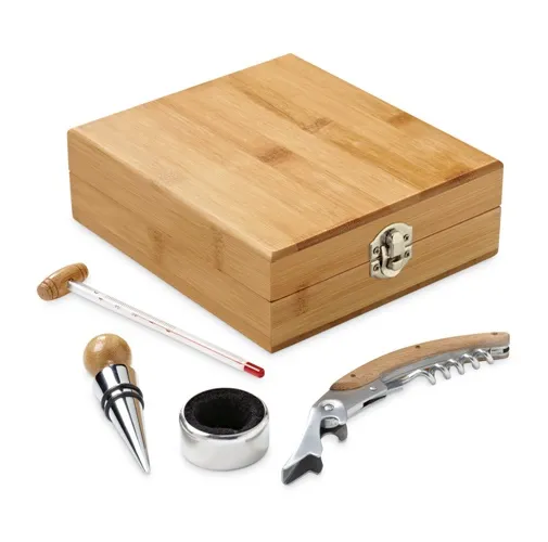 natural CABERNET. Set de vino suministrado en caja, fabricado en bambú, zinc y acero inoxidable