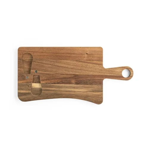 natural oscuro CASSIA. Tabla para quesos de madera de acacia con mango, fabricada con material certificado FSC™ y otros materiales controlados