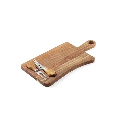 natural oscuro CASSIA. Tabla para quesos de madera de acacia con mango, fabricada con material certificado FSC™ y otros materiales controlados
