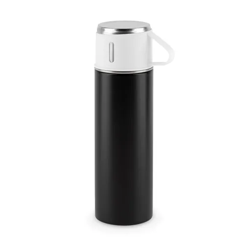 black COMANECI. Botella de acero inoxidable de doble pared (90% reciclado) con acabado mate 490 mL
