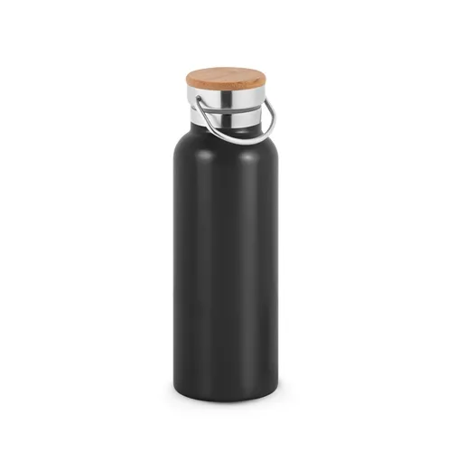 black RAGNAR. Botella de acero inoxidable (36% reciclado) con doble cuerpo 570 mL