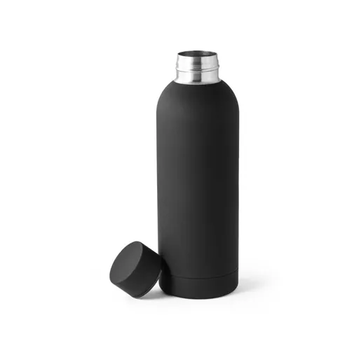 black ODIN. Botella de acero inoxidable (36% reciclado) con acabado gomoso 500 mL