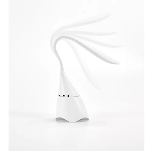 white GRAHAME. Lámpara de escritorio portátil con altavoz y 5h de autonomía, fabricada en ABS reciclado (100% rABS)