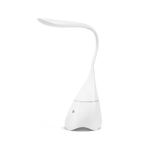 white GRAHAME. Lámpara de escritorio portátil con altavoz y 5h de autonomía, fabricada en ABS reciclado (100% rABS)