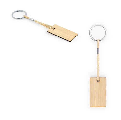 HOPPS. Llavero rectangular de bambú con cordón de PET