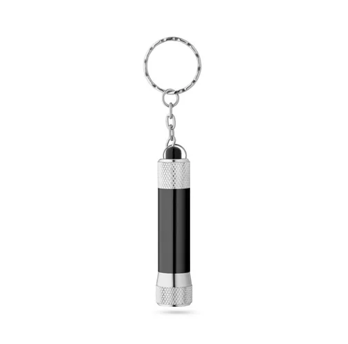 black RE-LERGAN. Llavero de aluminio (92% reciclado) con linterna LED de 3 posiciones