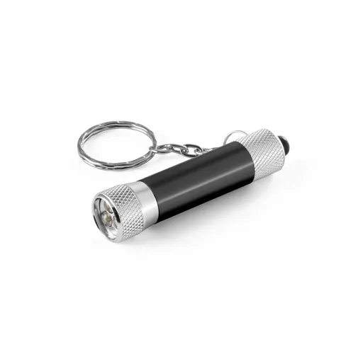 black RE-LERGAN. Llavero de aluminio (92% reciclado) con linterna LED de 3 posiciones