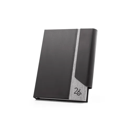 gris claro AUSTEN A5. Agenda A5 en PU (58% reciclado) y poliéster reciclado (100% rPET) 300D