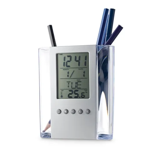 cromado satinado EDEM. Porta bolígrafos con pantalla LCD acrílica