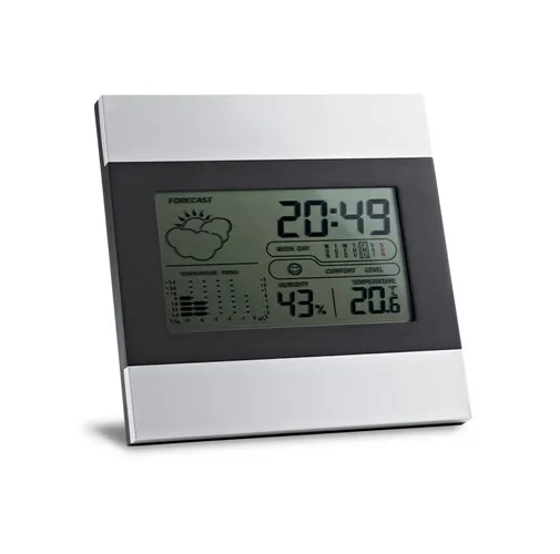 DENE. ESTACIÓN METEOROLÓGICA DE SOBREMESA CON PANTALLA LCD DE ALUMINIO Y ABS