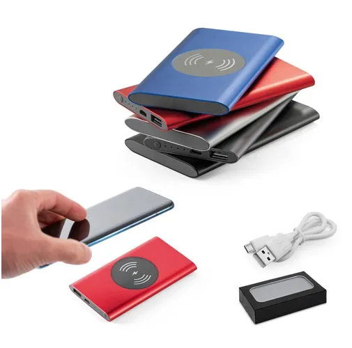 CASSINI. POWER BANK 4'000 MAH CON CARGADOR INALÁMBRICO DE 5W, FABRICADO EN ALUMINIO RECICLADO (100% RAL)
