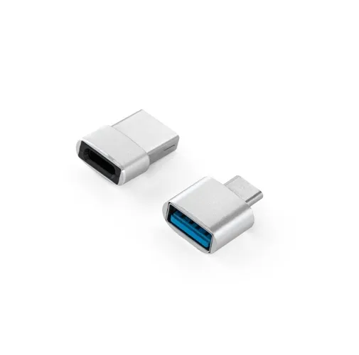 cromado satinado MINSKY. Set de 2 adaptadores USB-A / USB-C de aluminio