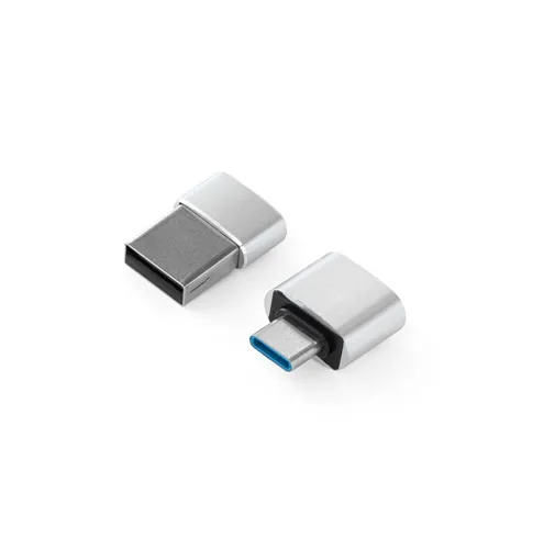 cromado satinado MINSKY. Set de 2 adaptadores USB-A / USB-C de aluminio