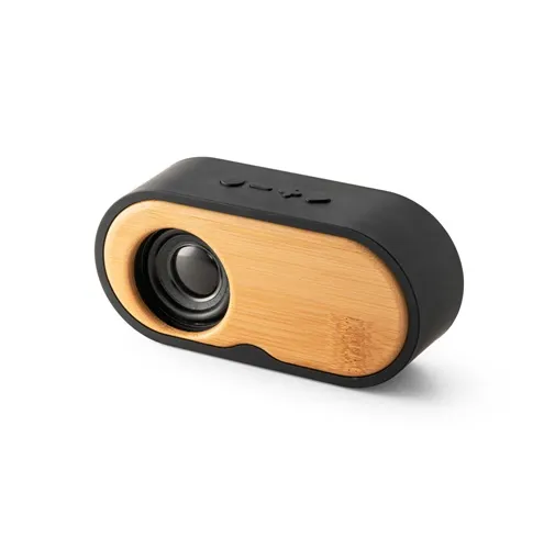 black TILLY. Altavoz portátil de 3W con 5h de autonomía, fabricado en bambú y ABS reciclado (100% rABS)