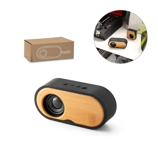 TILLY. ALTAVOZ PORTÁTIL DE 3W CON 5H DE AUTONOMÍA, FABRICADO EN BAMBÚ Y ABS RECICLADO (100% RABS)