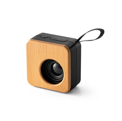 black MAYER. Altavoz portátil de 3W con 4h de autonomía, fabricado en bambú y ABS reciclado (100% rABS)