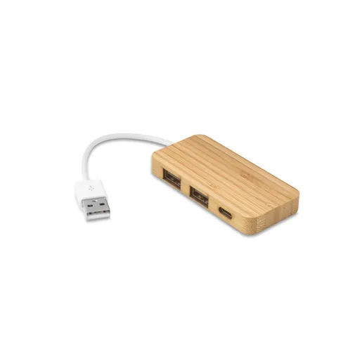 natural MOSER. HUB con 2 puertos USB-A y 1 USB-C, fabricados en bambú