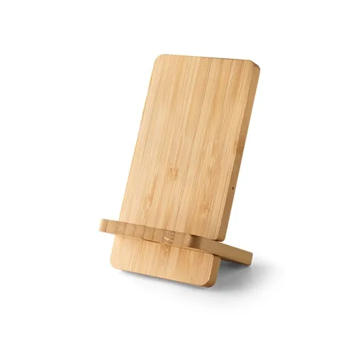natural LANGE. Soporte para smartphone con cargador inalámbrico, rápido, de 15 W en bambú