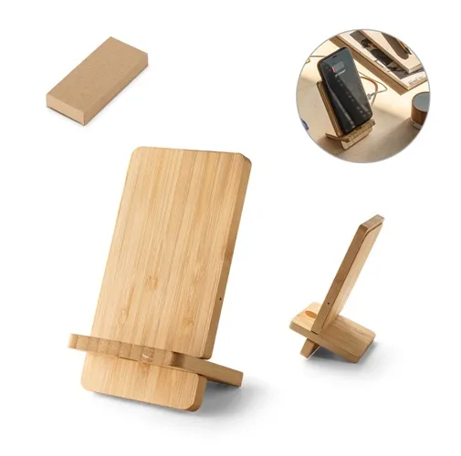LANGE. SOPORTE PARA SMARTPHONE CON CARGADOR INALÁMBRICO, RÁPIDO, DE 15 W EN BAMBÚ