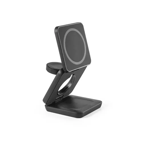 black BROGLIE. Cargador inalámbrico magnético 3 en 1 de 15 W ultrarrápido en ABS reciclado (100% rABS)