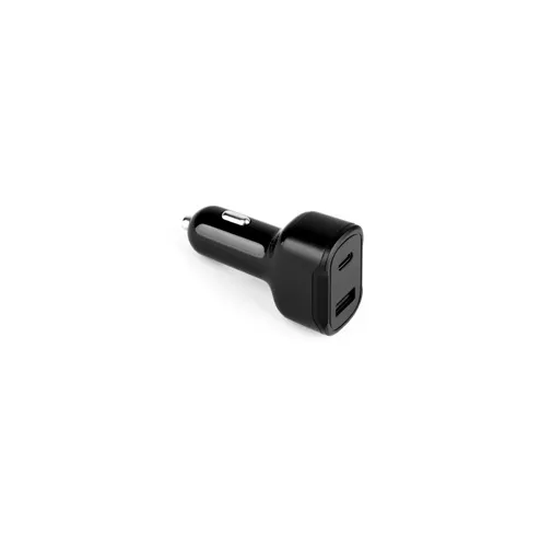 black DIRAC. Adaptador para mechero con puerto USB-A de 18 W y USB-C de 20 W en 100% rABS
