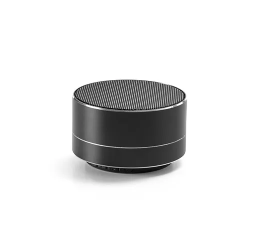 black FLOREY. Altavoz portátil de 3W con 3h de autonomía, fabricado en aluminio reciclado (100% rAL) y ABS reciclado (100% rABS)