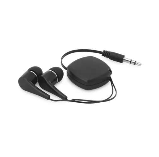 black PINEL. Auriculares con cable retráctil de 0.75m en ABS