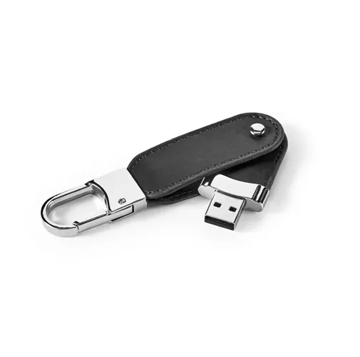black BRAGG 8GB. Memoria USB de 8GB, fabricada en PU y con clip de mosquetón