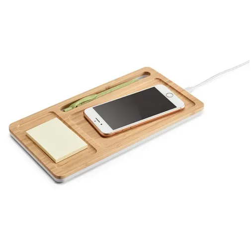 natural MOTT. Organizador de sobremesa con cargador inalámbrico de 15W en bambú y ABS
