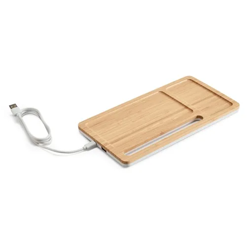 natural MOTT. Organizador de sobremesa con cargador inalámbrico de 15W en bambú y ABS