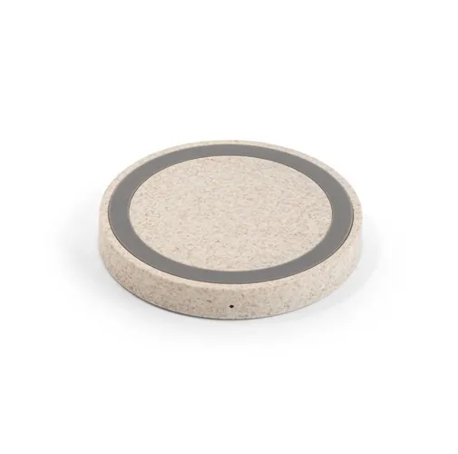 natural CUVIER. Cargador inalámbrico de 5W, fabricado en ABS y fibra de paja