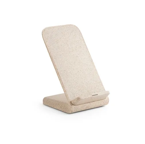 natural ENGLERT. Soporte para smartphone con cargador inalámbrico, rápido, de 10 W en ABS reciclado (100% rABS) y fibra de paja de trigo
