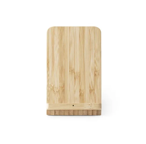 natural LEAVITT. Soporte para smartphone y porta bolígrafo con cargador inalámbrico rápido de 10 W en bambú