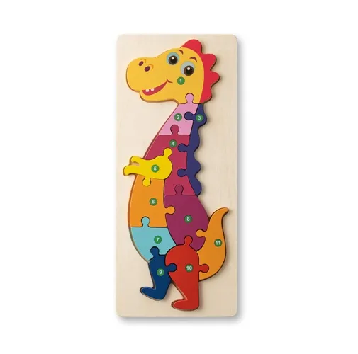 natural claro DIPLODOCO. Rompecabezas con forma de dinosaurio hecho en madera contrachapada de pino