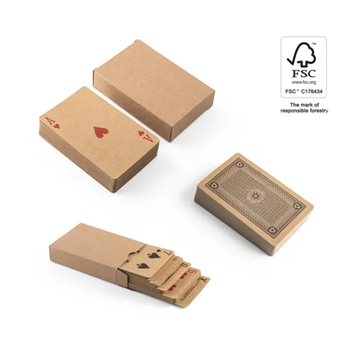 FISCHER. Baraja de 54 cartas clásicas en papel kraft, con material certificado FSC™ y otros materiales controlados
