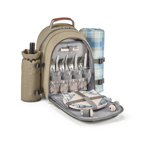 marrón claro VILLA. Mochila térmica de picnic en poliéster reciclado de alta densidad 600D